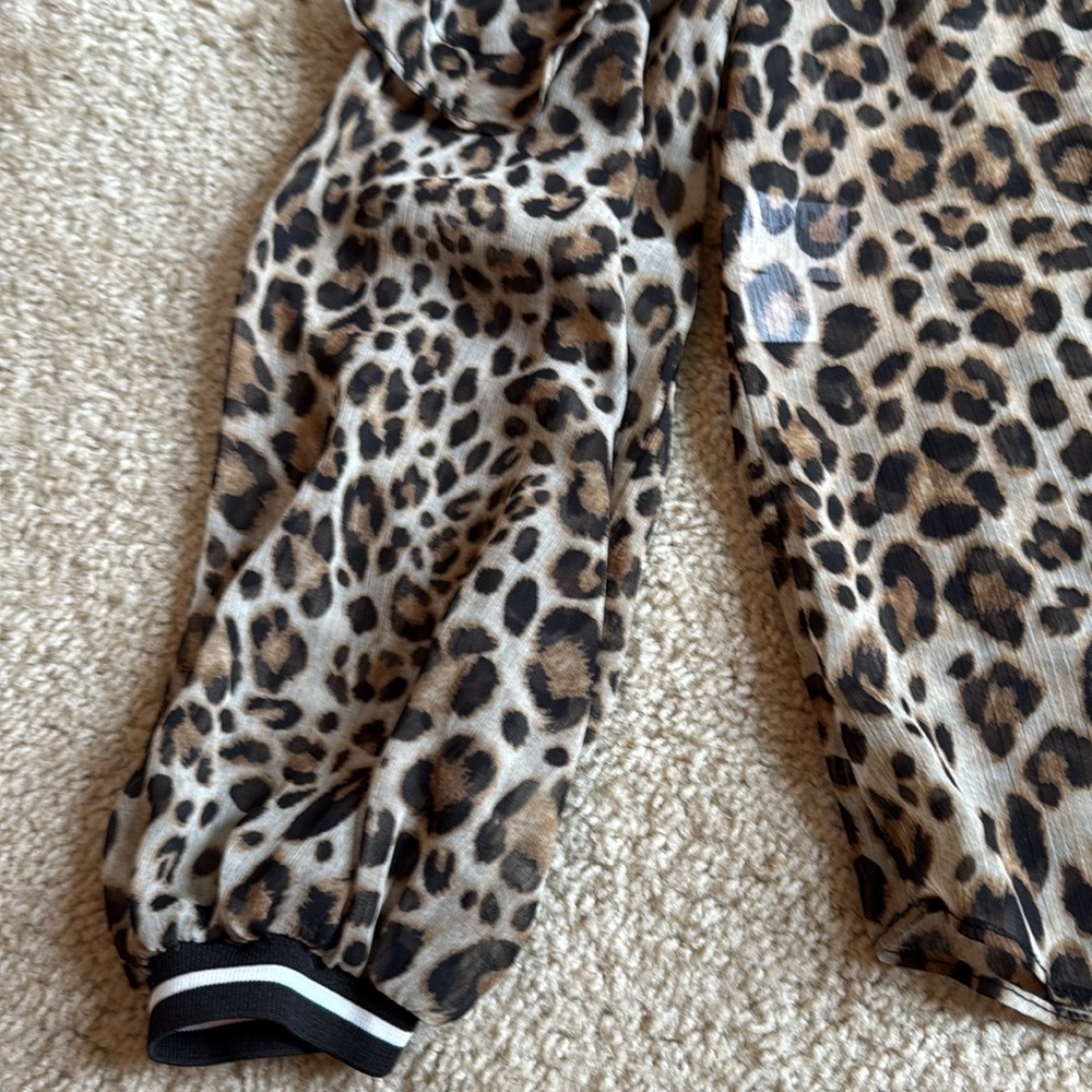 Rachel Roy Leopard Print Sheer Blouse cheetah animal print ruffle blouse size 12 - Picture 2 of 5